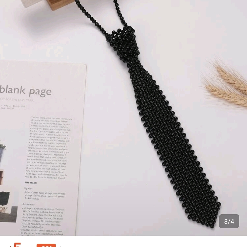 Black Beaded Tie Necklace - Picture 4 of 5